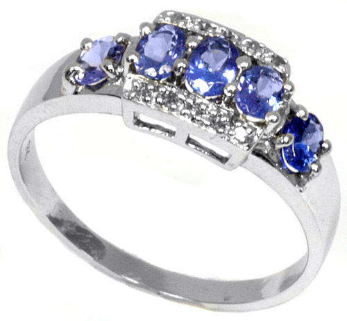 SOLID 9KT WHITE GOLD GENUINE TANZANITE AND DIAMOND RING