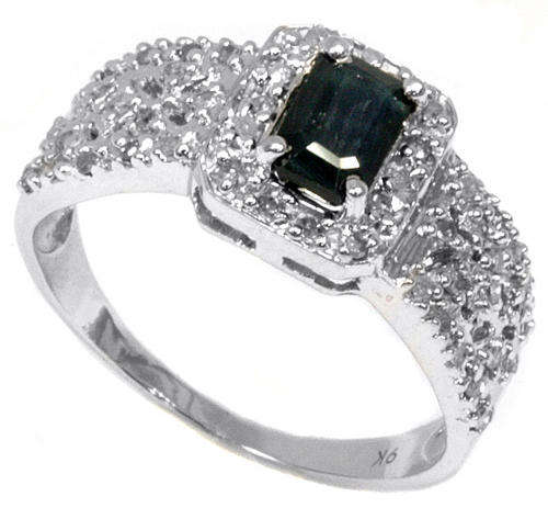SOLID 9KT WHITE GOLD GENUINE SAPPHIRE AND DIAMOND RING