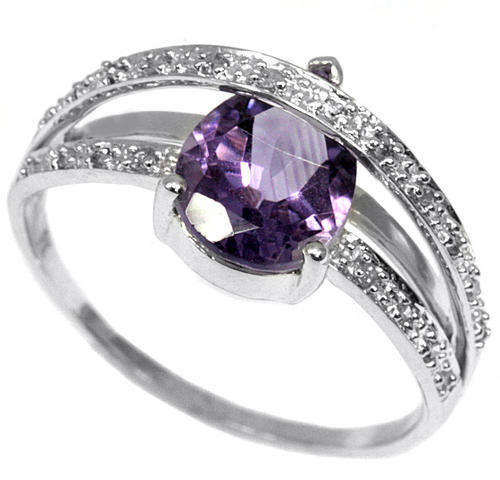 SOLID 9K WHITE GOLD TEAR CUT GENUINE AMETHYST AND DIAMOND RING