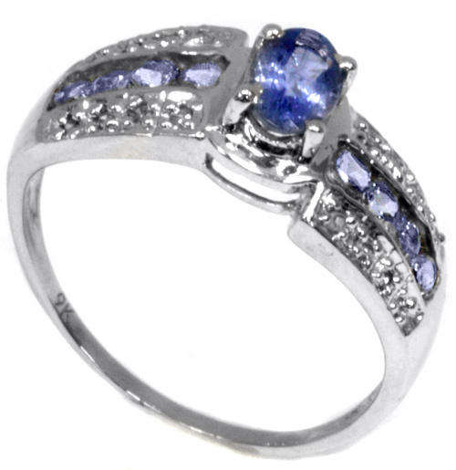 GENUINE TANZANITE AND DIAMOND COCKTAIL RING IN SOLID 9KT WHITE GOLD