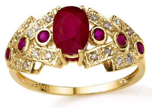 FINE SOLID 9KT YELLOW GOLD GENUINE RUBY & DIAMOND RING