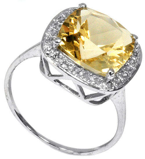 SOLID 9KT WHITE GOLD GENUINE CITRINE AND DIAMOND RING