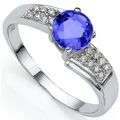 EXCELLENT TANZANITE RING IN SOLID 14KT WHITE GOLD FINE COLOUR AAA+++