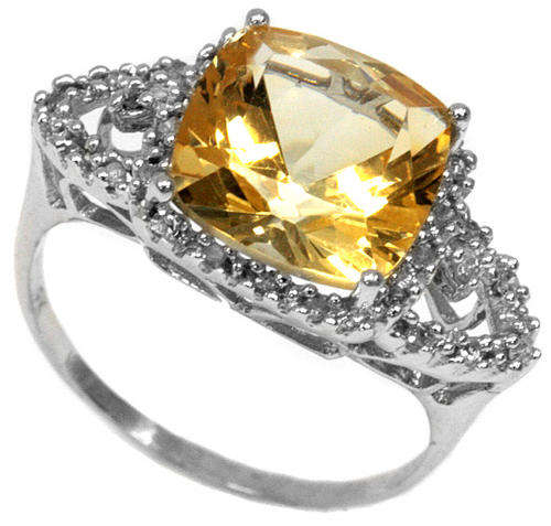 NEW! 9KT SOLID WHITE GOLD GENUINE CITRINE AND DIAMOND RING