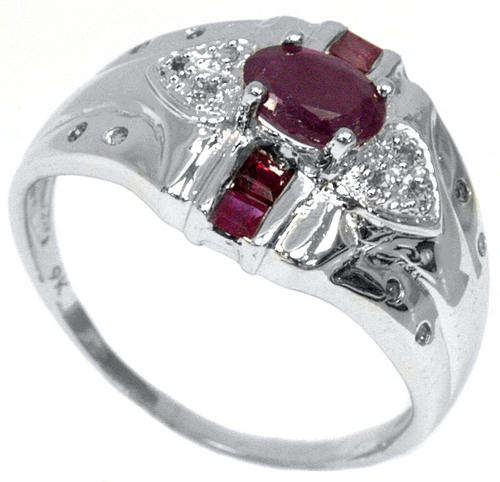 SOLID 9KT WHITE GOLD GENUINE RUBY AND DIAMOND RING