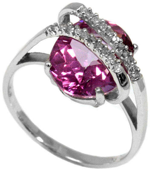 SOLID 9KT WHITE GOLD PINK TOPAZ AND DIAMOND RING