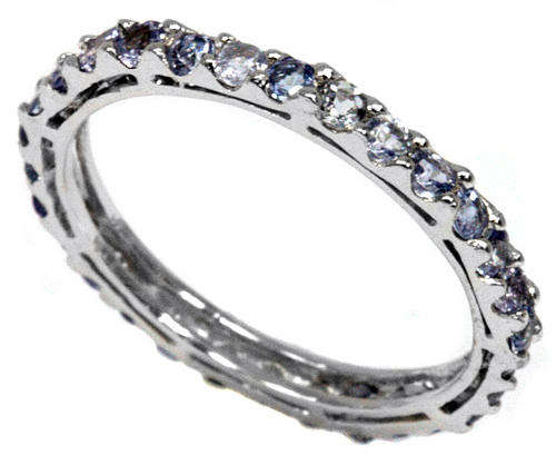 SOLID 9KT WHITE GOLD GENUING TANZANITE ETERNITY BAND RING