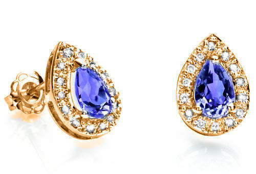 SOLID 9KT YELLOW GOLD GENUINE TANZANITE AND DIAMOND EARRING