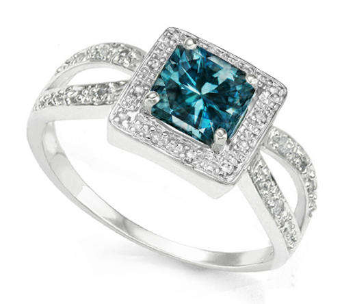 EXCELLENT SOLID 14KT WHITE GOLD 0.75CT SI1-I GENUINE BLUE DIAMOND RING