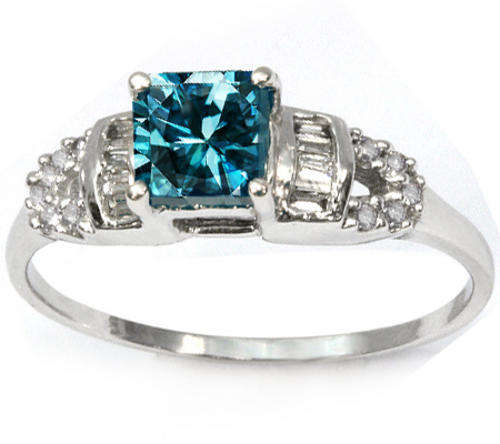 EXCELLENT WELL MADE SOLID 14KT WHITE GOLD 0.61CT SI1-I GENUINE BLUE DIAMOND RING