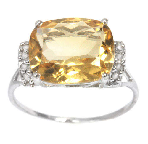 FANCY SOLID 9KT WHITE GOLD 5CT GENUINE CITRINE AND DIAMOND RING
