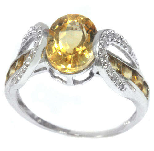 EXCELLENT WELL MADE CITRINE AND DIAMOND RING IN SOLID 14KT WHITE GOLD
