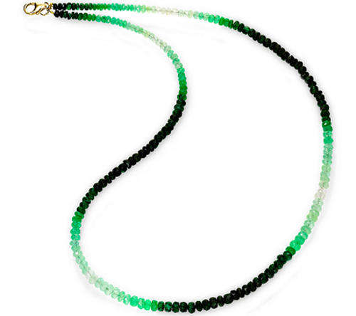 SPARKLING!! SOLID 14KT YELLOW GOLD CT GENUINE EMERALD SHADED COLOR FROM LIGHT TO DARK, NECKLACE