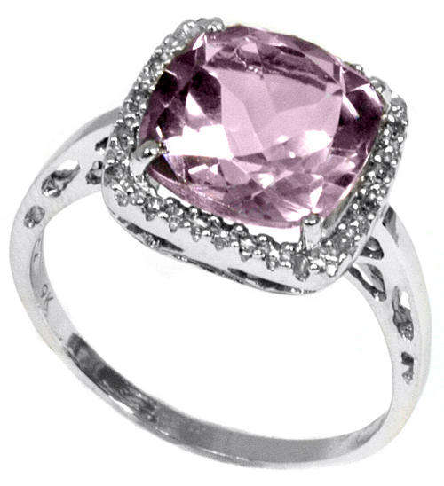 RARE 9KT WHITE GOLD GENUINE PINK AMETHYST AND DIAMOND RING