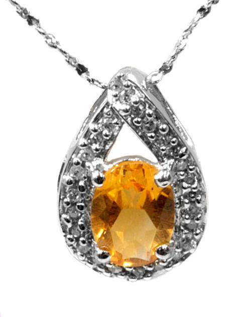 FINE 1.70CT CITRINE AND DIAMOND PENDANT NECKLACE IN SOLID 9KT WHITE GOLD