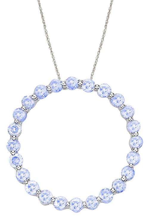 FINE GENUINE TANZANITE AND DIAMOND PENDANT IN SOLID 9KT WHITE GOLD
