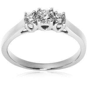 EXCELLENT WELL MADE SOLID 14KT WHITE GOLD 0.40CT VS 3 STONE DIAMOND RING