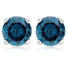EXCELLENT WELL MADE SOLID 14KT WHITE GOLD 0.25CT SI1 GENUINE BLUE DIAMONDS EARRING