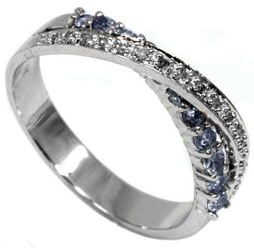 GENUINE TANZANITE AND DIAMOND STERLING SILVER RING