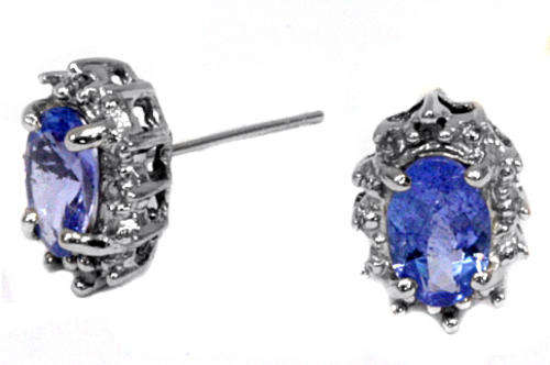 SOLID 9KT WHITE GOLD GENUINE TANZANITE AND DIAMOND EARRING