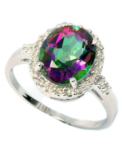 FINE MYSTIC TOPAZ AND DIAMOND RING SOLID 9KT WHITE GOLD