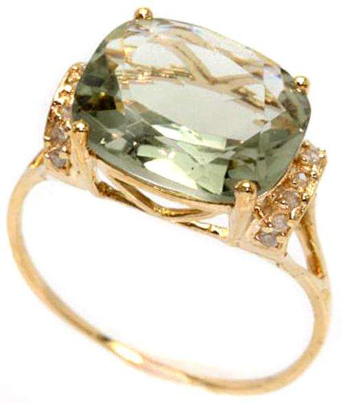FANCY SOLID 9KT YELLOW GOLD 5CT REAL GREEN AMETHYST AND DIAMOND RING