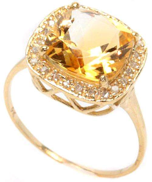 SOLID 9KT YELLOW GOLD GENUINE CITRINE AND DIAMOND RING