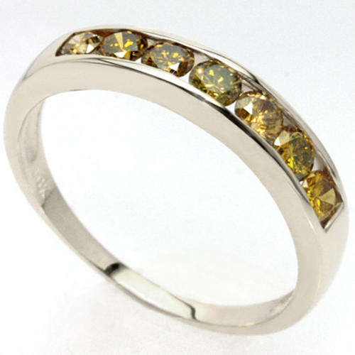 EXCELLENT WELL MADE SOLID 10KT WHITE GOLD GENUINE YELLOW DIAMONDS RING