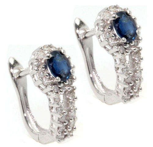 EXCELLENT GENUINE SAPPHIRE AND DIAMOND EARRINGS IN SOLID 9K WHITE GOLD