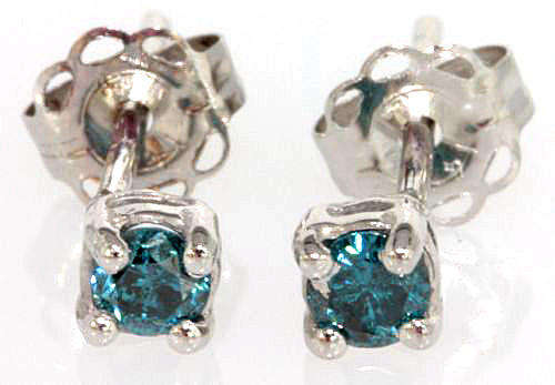 EXCELLENT WELL MADE SOLID 14KT WHITE GOLD 0.18CT SI1 GENUINE BLUE DIAMONDS EARRINGS