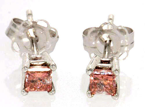 EXCELLENT WELL MADE SOLID 14KT WHITE GOLD 0.20CT 2.5MM GENUINE PINK DIAMONDS EARRINGS