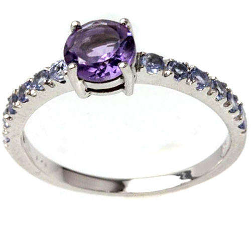 HOT! SOLID 9KT WHITE GOLD GENUINE AMETHYST AND TANZANITE RING