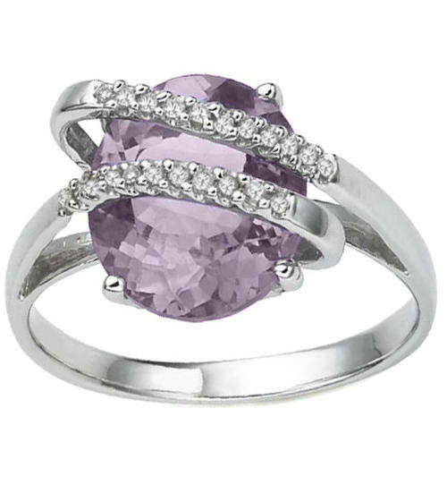 SOLID 9KT WHITE GOLD PINK AMETHYST AND DIAMOND RING