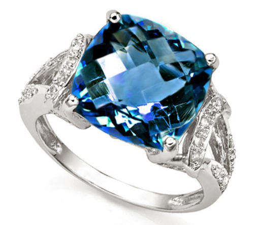 HUGE! 7.87 CT DEEP LONDON BLUE TOPAZ W/ 22 PCS GENUINE DIAMONDS HEAVY STERLING SILVER RING
