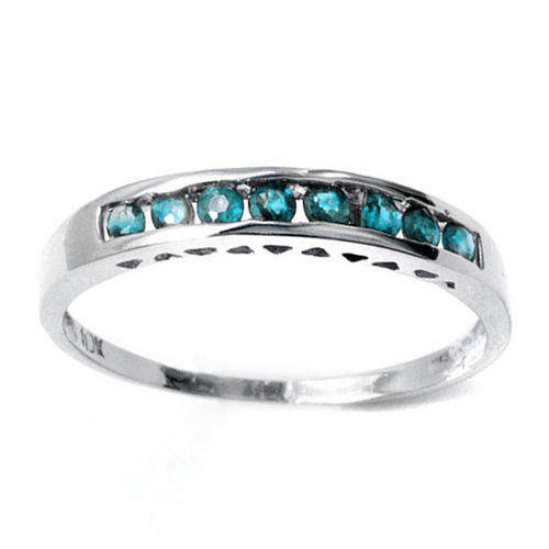 NEW SOLID 10KT WHITE GOLD ROUND BLUE DIAMOND ANNIVERSARY BAND