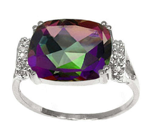 FANCY SOLID 9KT WHITE GOLD 5.1CT MYSTIC QUARTZ AND DIAMOND RING