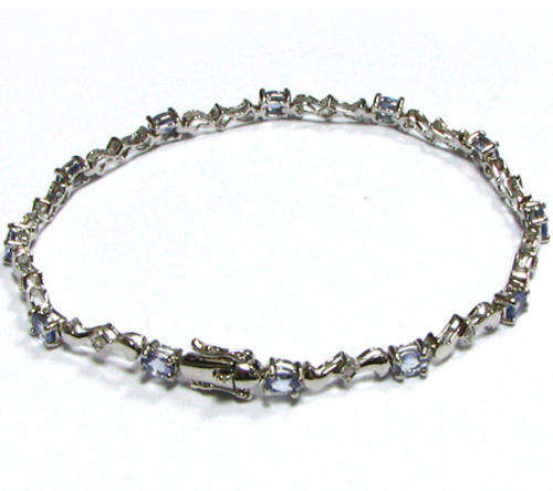 SPARKLING!! GENUINE TANZANITE AND DIAMOND 925 STERLING SILVER BRACELET