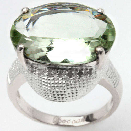 9.7CT GREEN AMETHYST W/ (14 PCS - 0.06 CT) GENUINE DIAMONDS STERLING SILVER RING