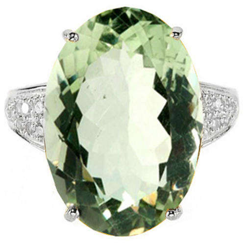 RARE GREEN AMETHYST & 14PCS WHITE DIAMOND 0.925 STERLING SILVER RING