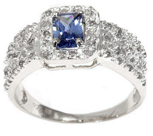 SPARKLING LAB TANZANITE & 48PCS WHITE DIAMOND 0.925 STERLING SILVER RING