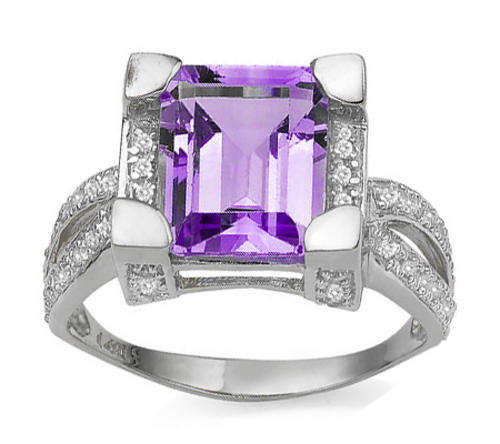 GENUINE AMETHYST W/22 PCS DIAMONDS STERLING SILVER RING