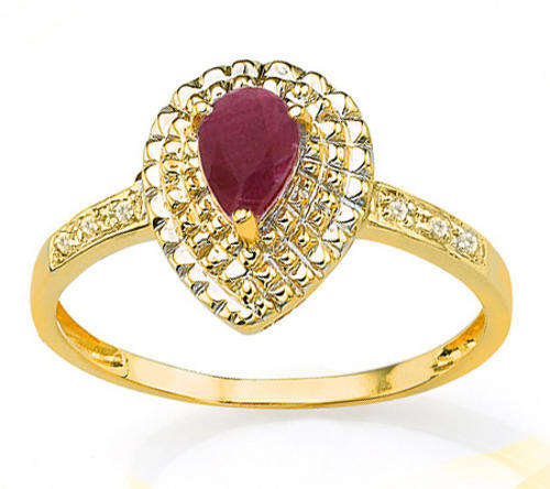 SOLID 9KT YELLOW GOLD GENUINE RUBY AND DIAMOND RING