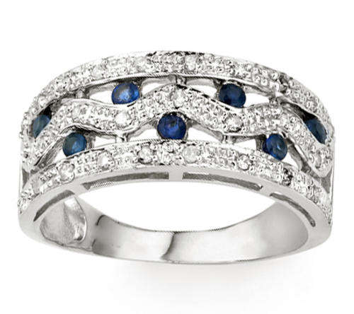 MUTIPLE GENUINE SAPPHIRE & WHITE DIAMONDS STERLING SILVER RING