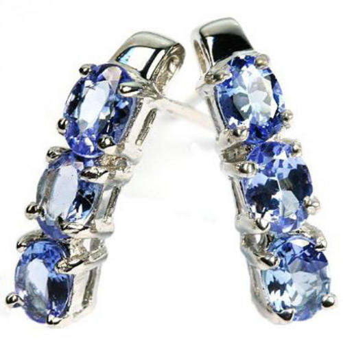 GENUINE TANZANITE AND DIAMOND EARRINGS IN SOLID 9KT WHITE GOLD