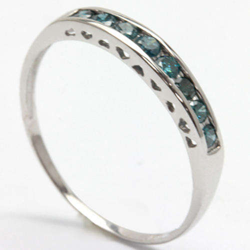 NEW SOLID 9KT WHITE GOLD ROUND BLUE DIAMOND ANNIVERSARY BAND
