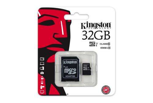 Kingston 32GB Micro SD card with Adaptor Class 10