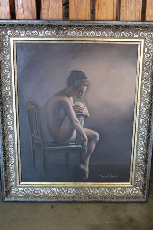 Original Norbert Schling Oil on board Nude 39.5 x 49cm (measurements exclude frames)