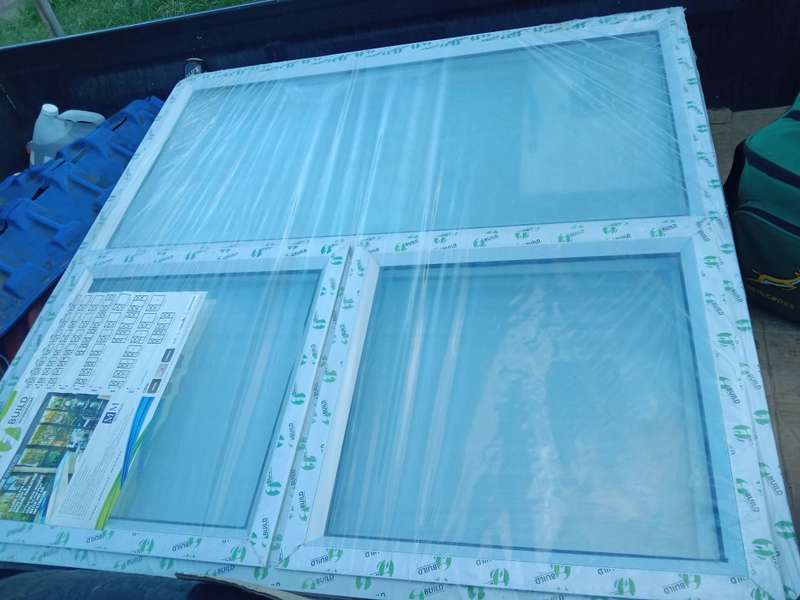 Aluminium window top hung 2 vent 1200x1200 natural