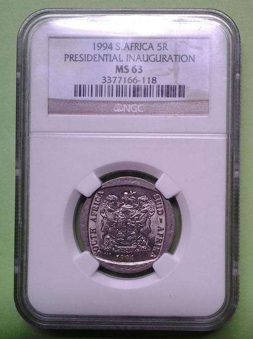 1994 - Mandela Inauguration R5 coin - NGC MS63