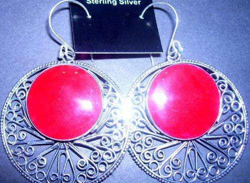 ***CRAZY R1 START!!!!!! Stunning huge sterling silver earrings with red inlay